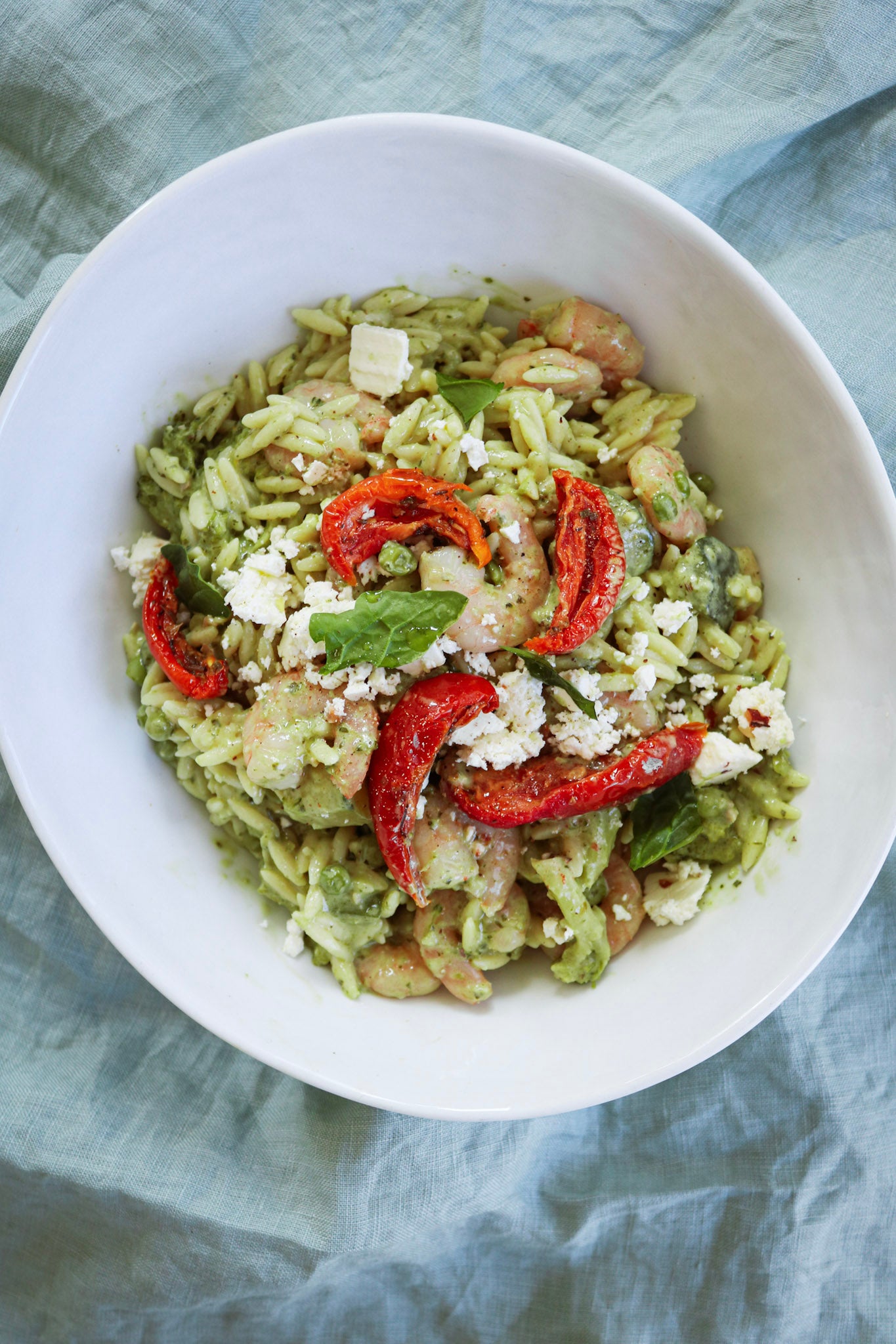 Romige pesto orzo met gamba