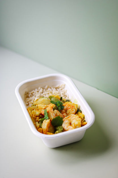 Maleisische curry met gamba’s en rijst