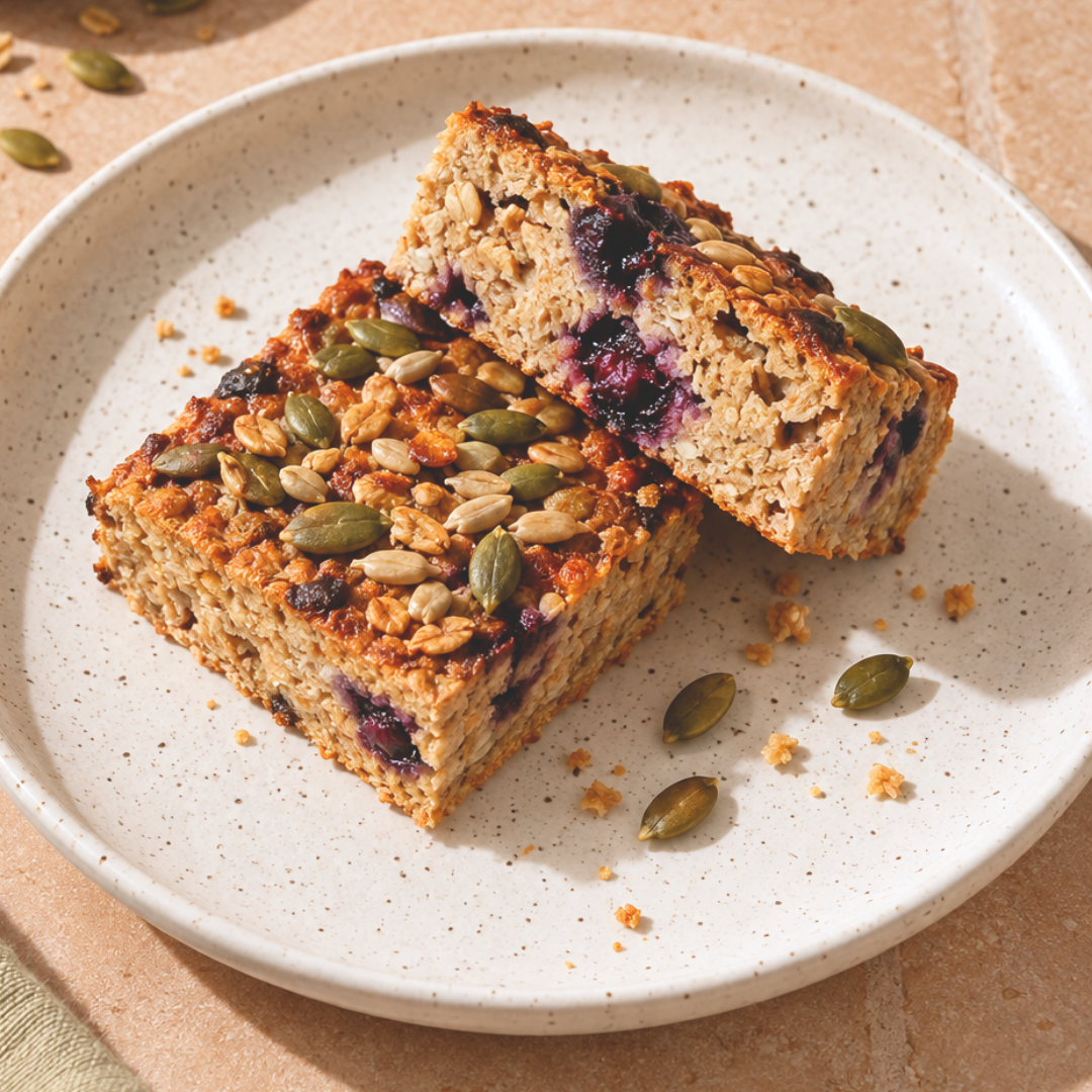 Baked oats appel & blauwe bes